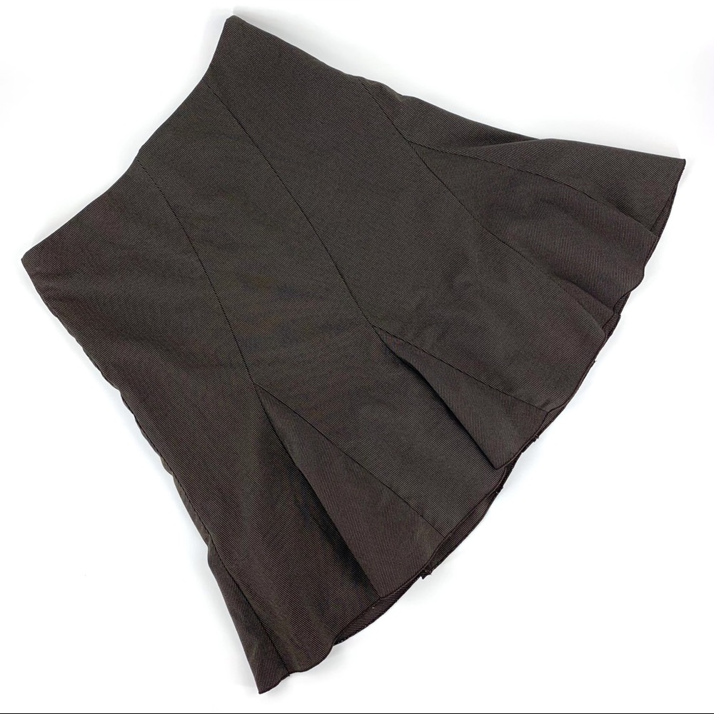 Dynamite Brown Pin Striped Godet Flare Knee Length Skirt, 11
